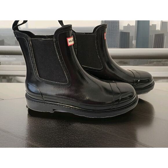 NEW Hunter Commando Chelsea Gloss Boot Women SZ 11 Block Heel Flexible G - Picture 1 of 11
